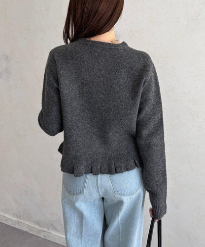 荷葉邊混色針織開衫