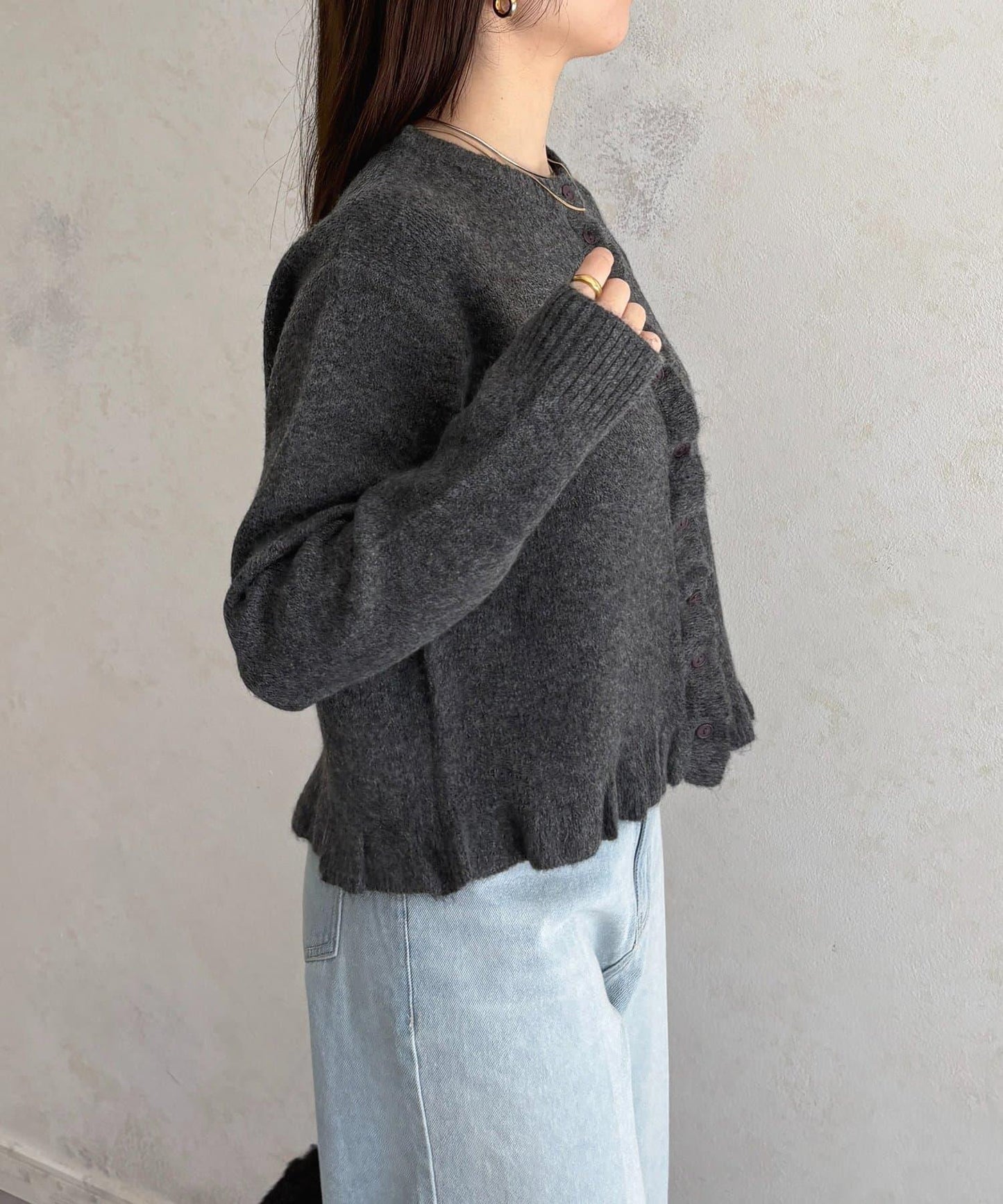 荷葉邊混色針織開衫