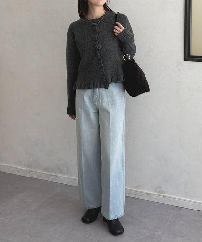 荷葉邊混色針織開衫