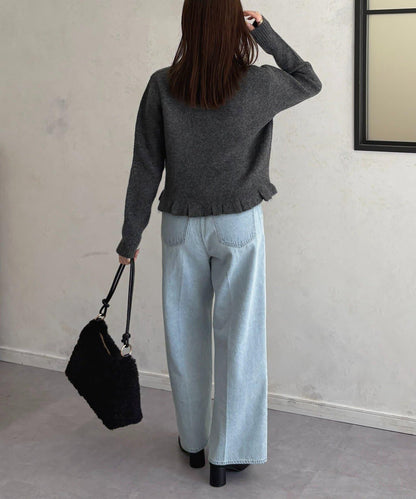 荷葉邊混色針織開衫