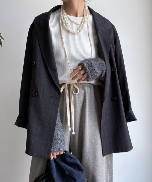 拼接長絨指洞羅紋針織衫