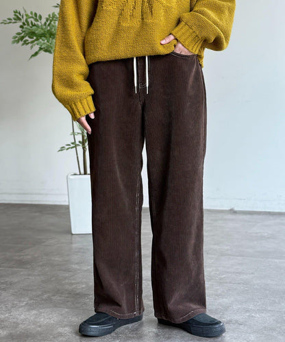 燈芯絨寬腿褲