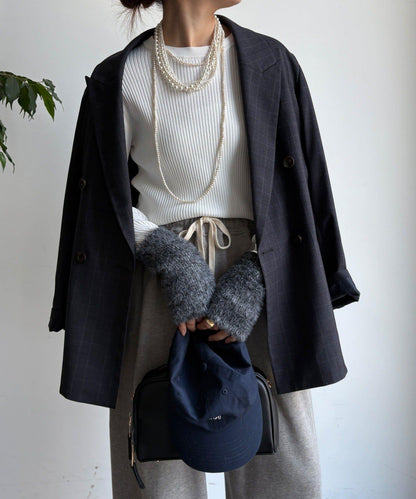 拼接長絨指洞羅紋針織衫