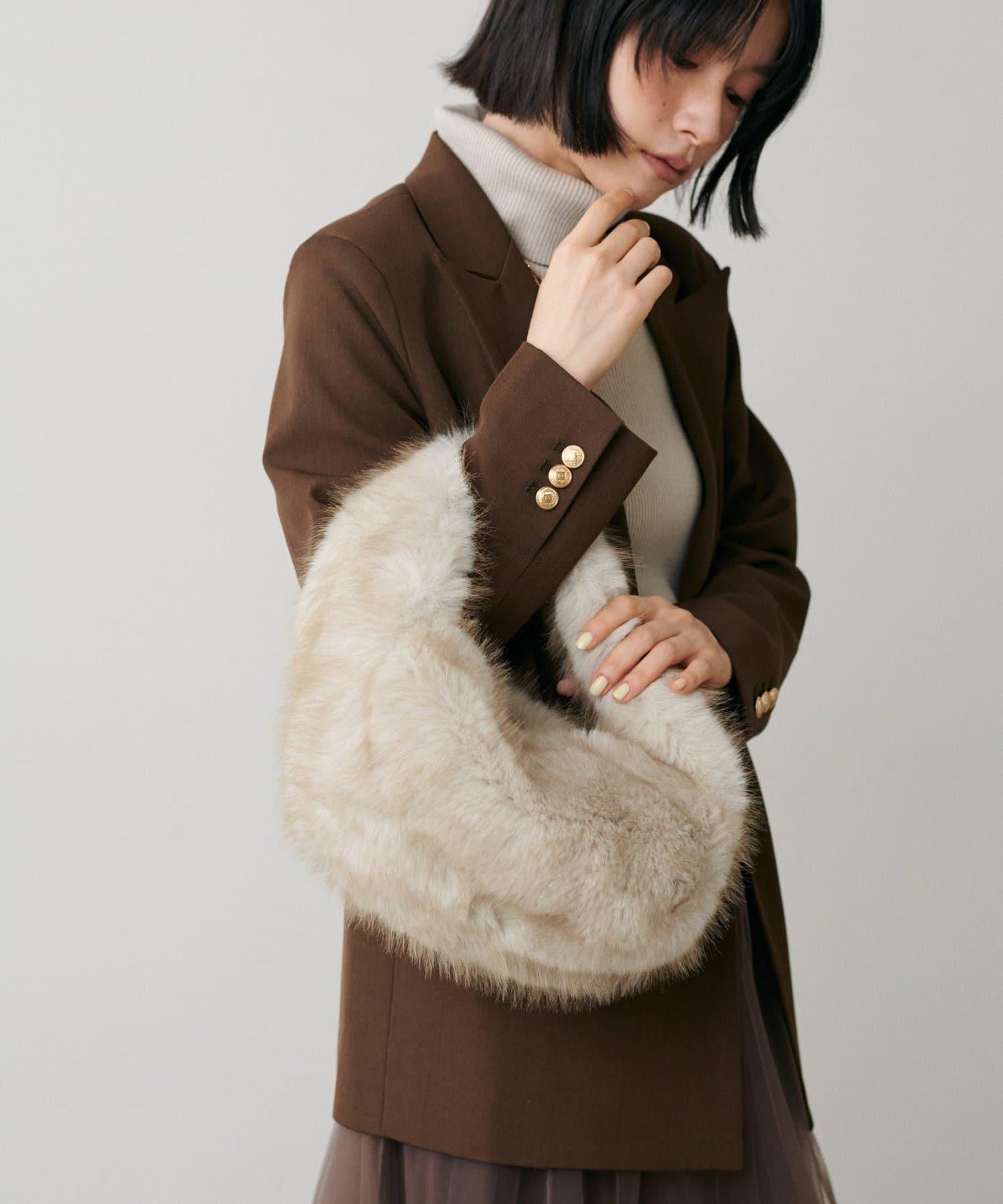 單手柄環保仿皮草托特包