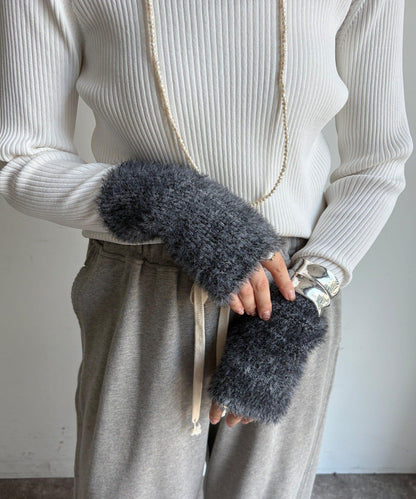 拼接長絨指洞羅紋針織衫