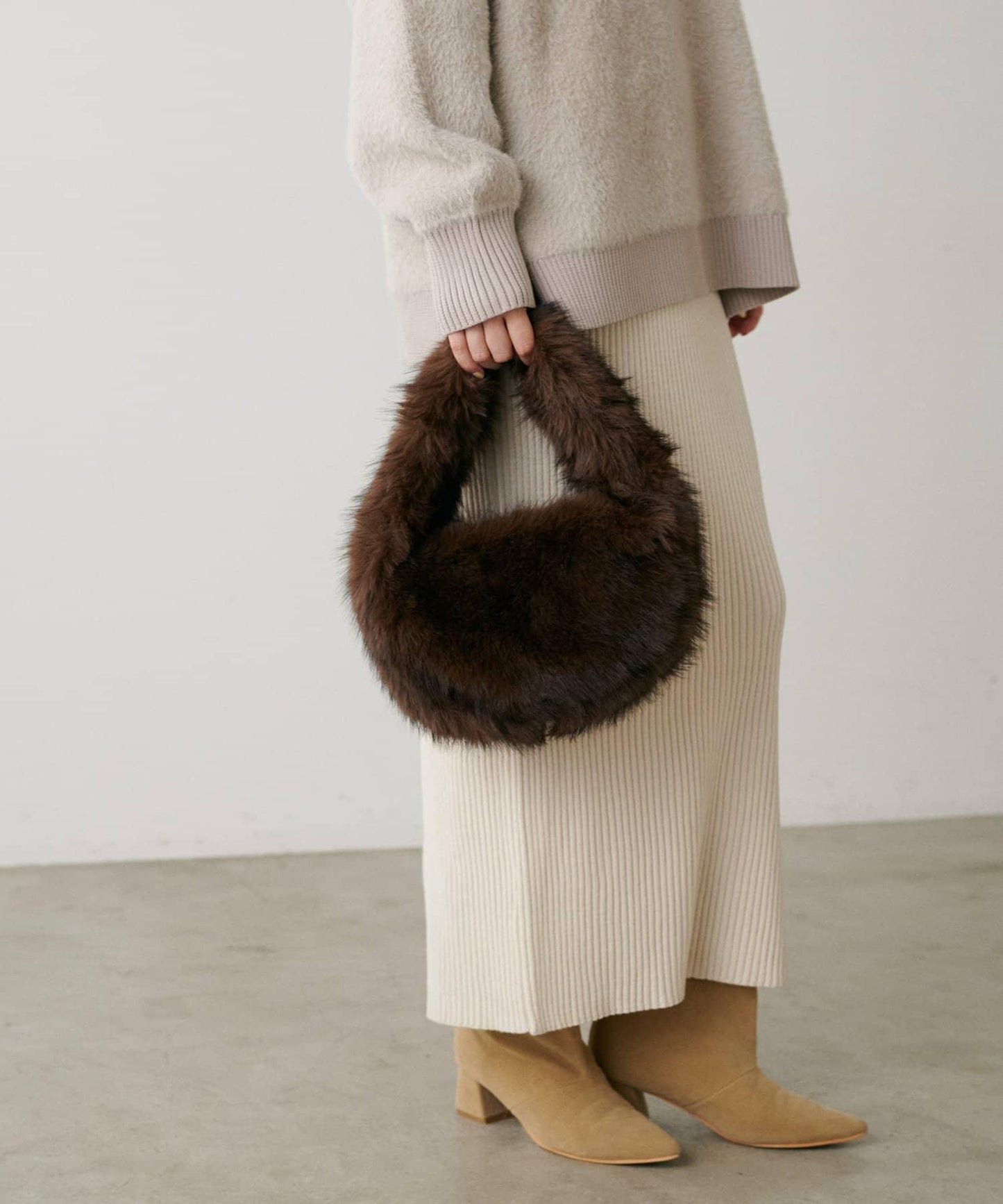 單手柄環保仿皮草托特包