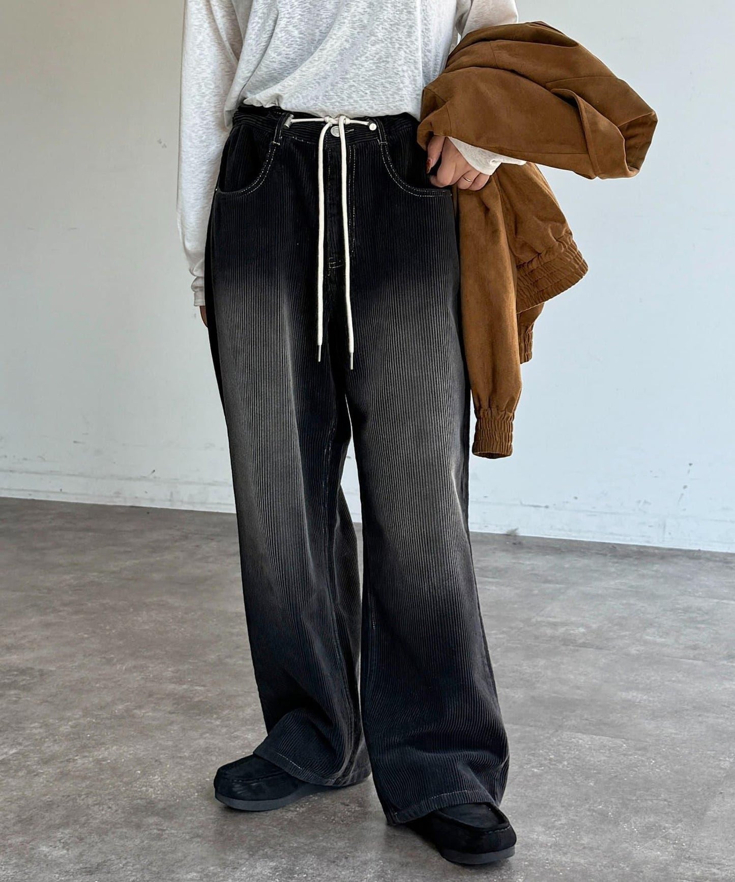 燈芯絨寬腿褲
