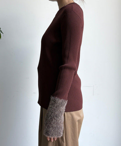 拼接長絨指洞羅紋針織衫