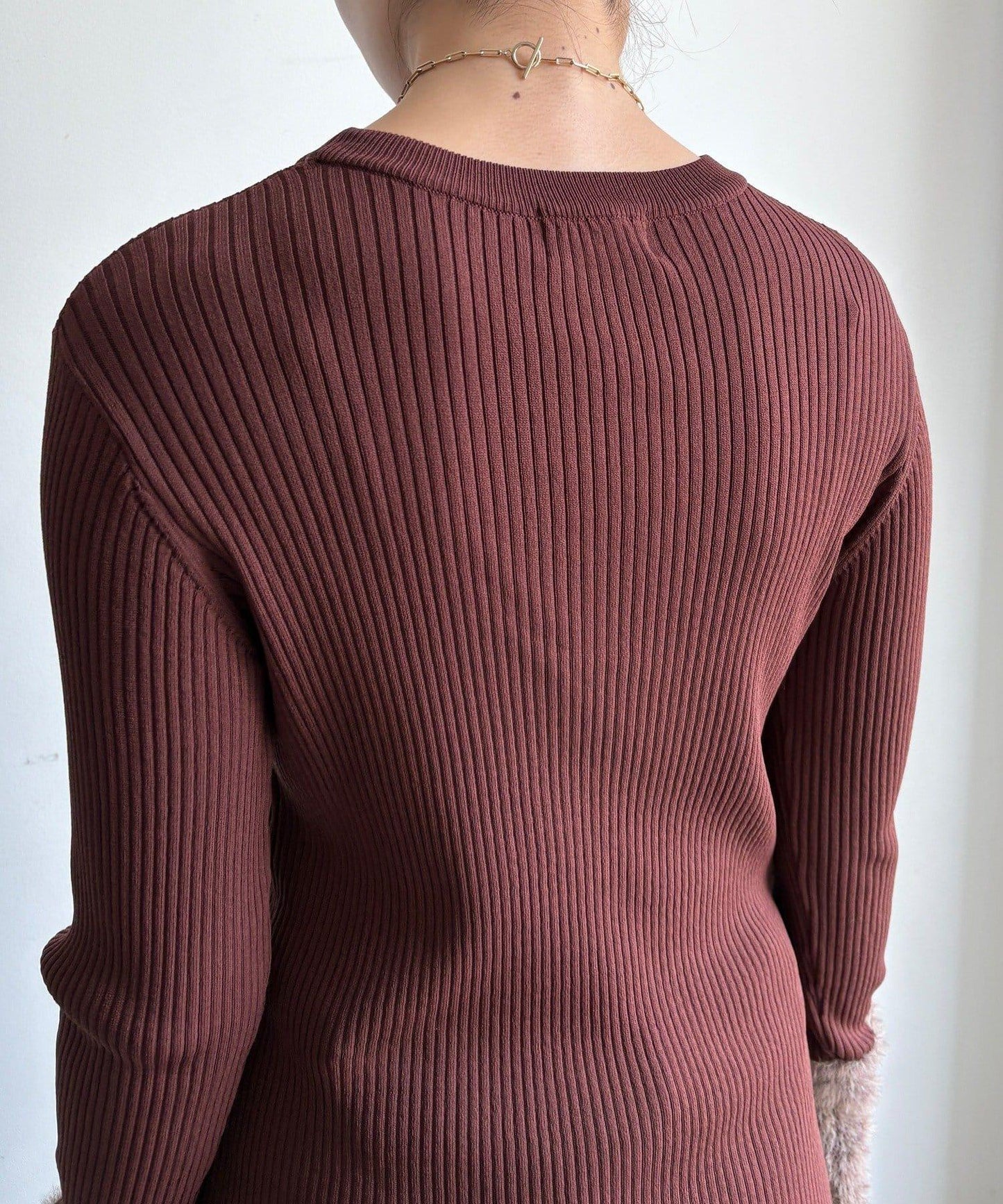 拼接長絨指洞羅紋針織衫