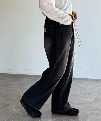 燈芯絨寬腿褲