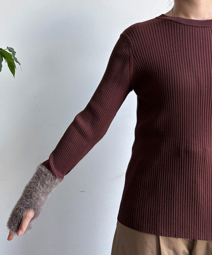 拼接長絨指洞羅紋針織衫