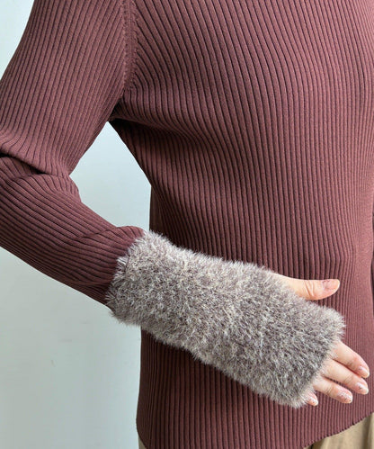 拼接長絨指洞羅紋針織衫