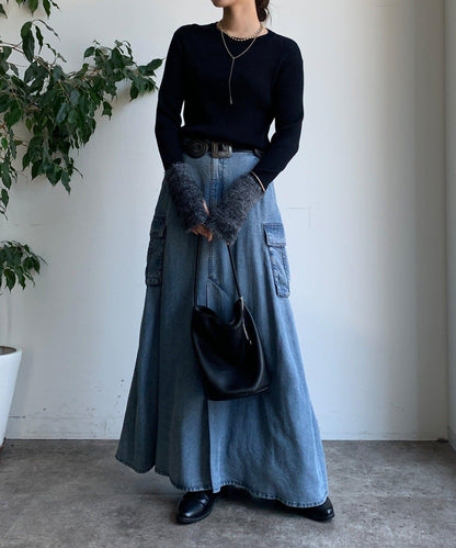 拼接長絨指洞羅紋針織衫