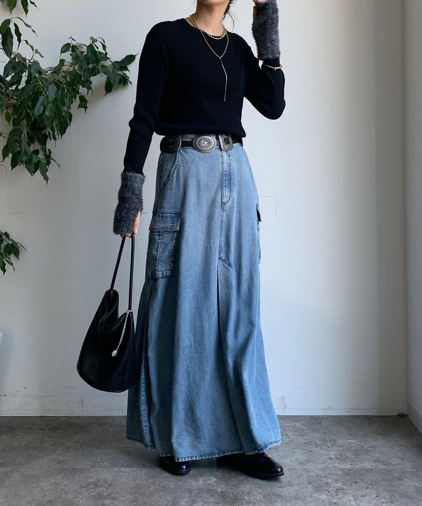 拼接長絨指洞羅紋針織衫