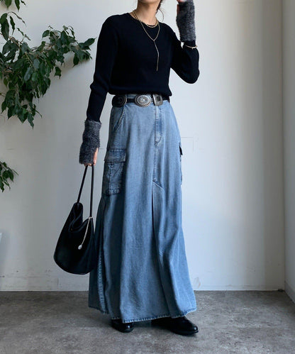 拼接長絨指洞羅紋針織衫