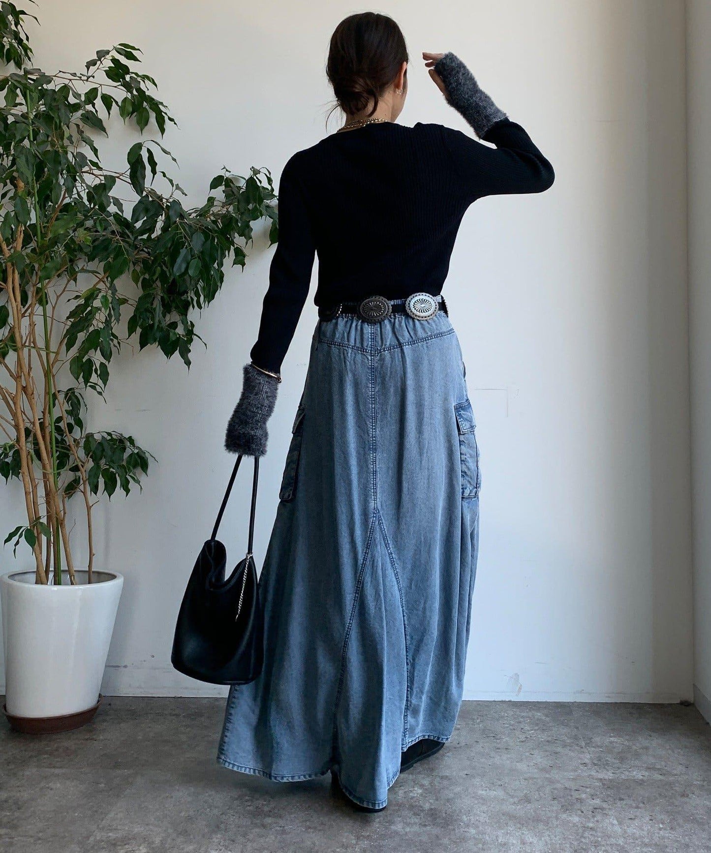 拼接長絨指洞羅紋針織衫