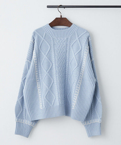 毯邊縫線麻花針織套頭衫