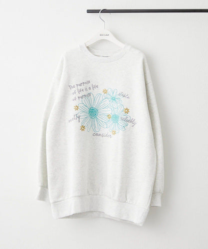 花卉與標誌拼接加絨套頭衫