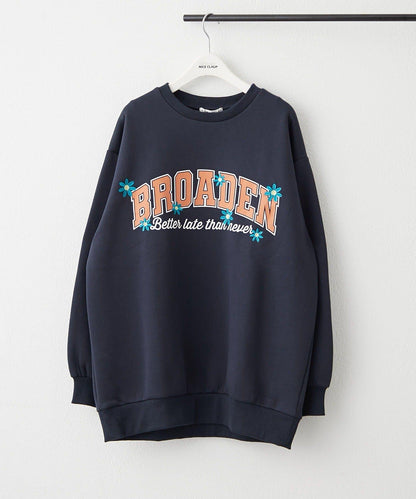 花卉與標誌拼接加絨套頭衫