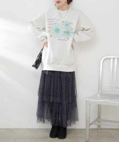 花卉與標誌拼接加絨套頭衫