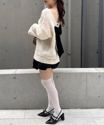 【Ribbon Collection】後背天鵝絨蝴蝶結針織衫
