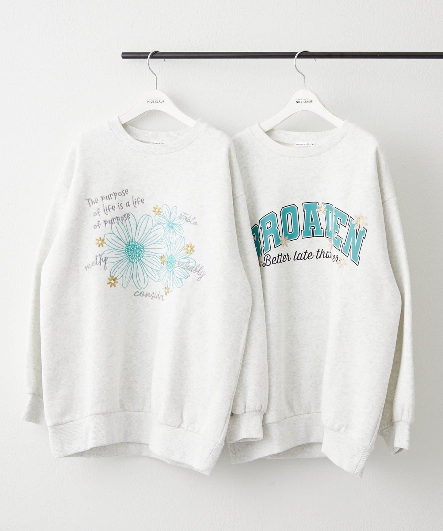 花卉與標誌拼接加絨套頭衫