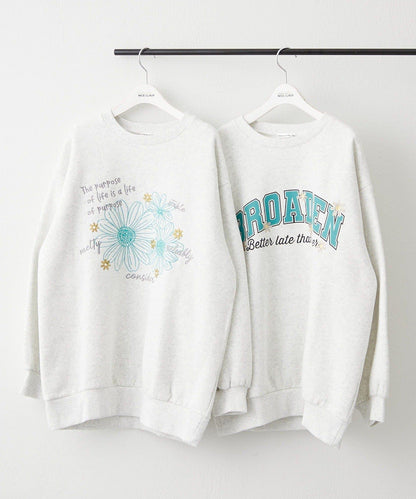 花卉與標誌拼接加絨套頭衫