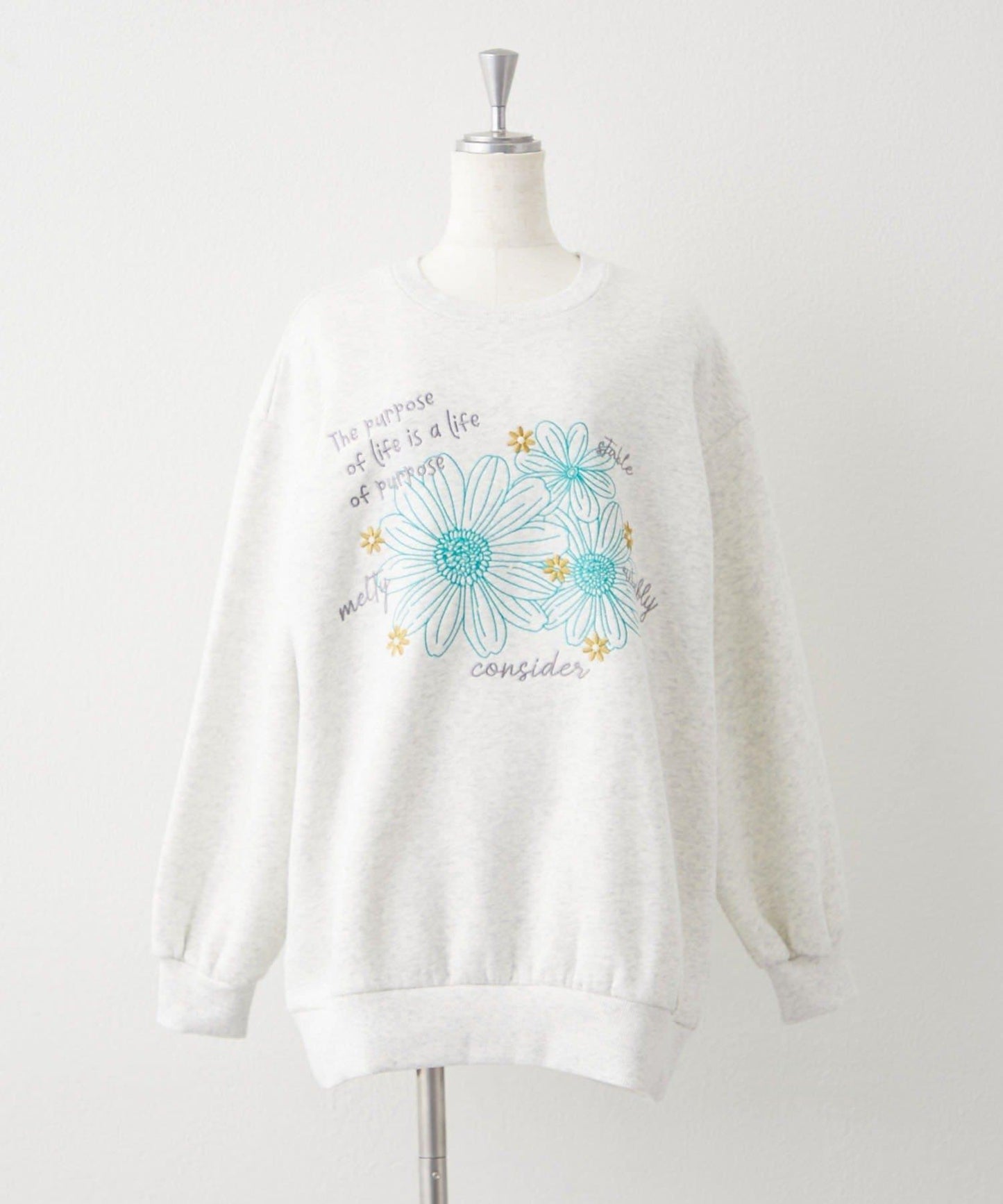 花卉與標誌拼接加絨套頭衫