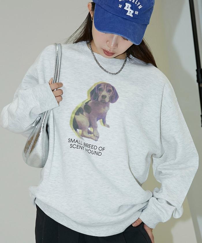 狗狗照片印花加絨衛衣套頭衫