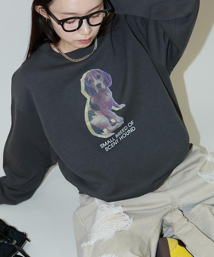 狗狗照片印花加絨衛衣套頭衫