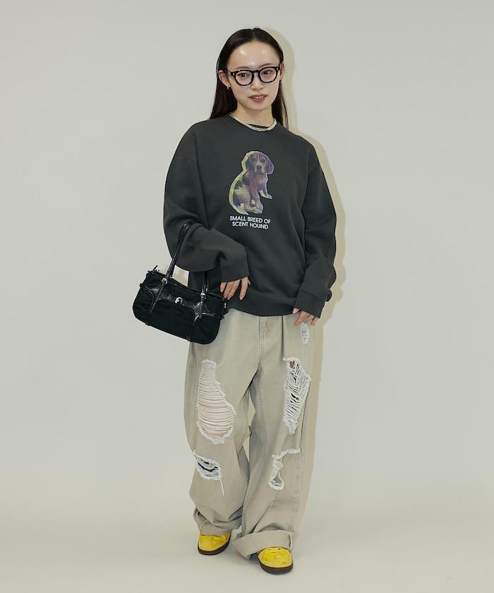 狗狗照片印花加絨衛衣套頭衫