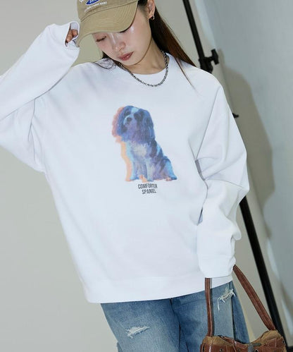 狗狗照片印花加絨衛衣套頭衫
