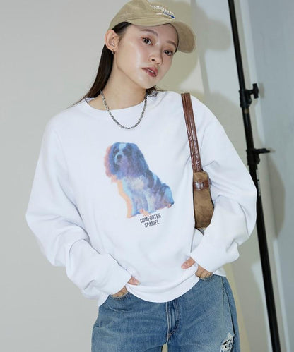 狗狗照片印花加絨衛衣套頭衫