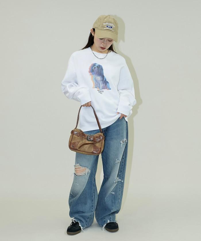 狗狗照片印花加絨衛衣套頭衫