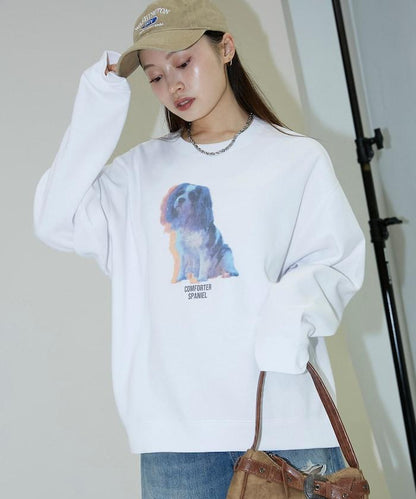 狗狗照片印花加絨衛衣套頭衫