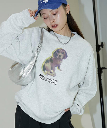 狗狗照片印花加絨衛衣套頭衫