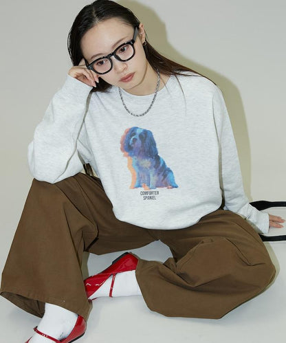 狗狗照片印花加絨衛衣套頭衫