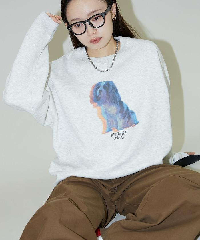 狗狗照片印花加絨衛衣套頭衫