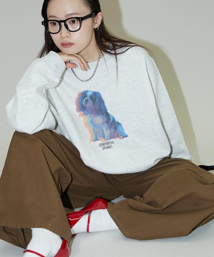 狗狗照片印花加絨衛衣套頭衫