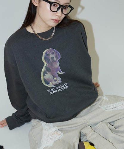 狗狗照片印花加絨衛衣套頭衫