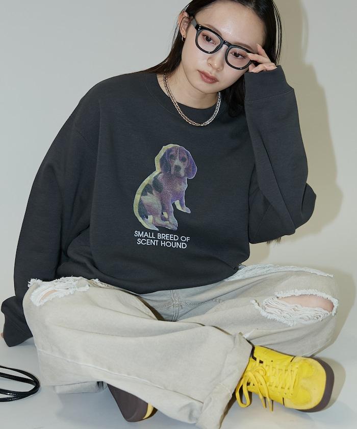 狗狗照片印花加絨衛衣套頭衫