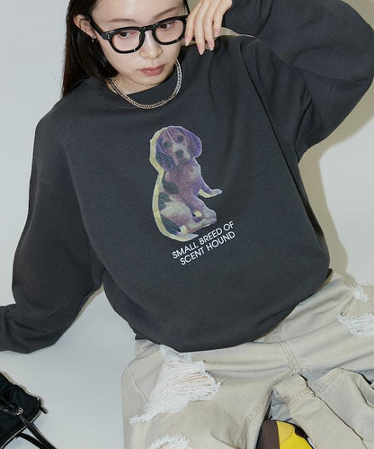 狗狗照片印花加絨衛衣套頭衫