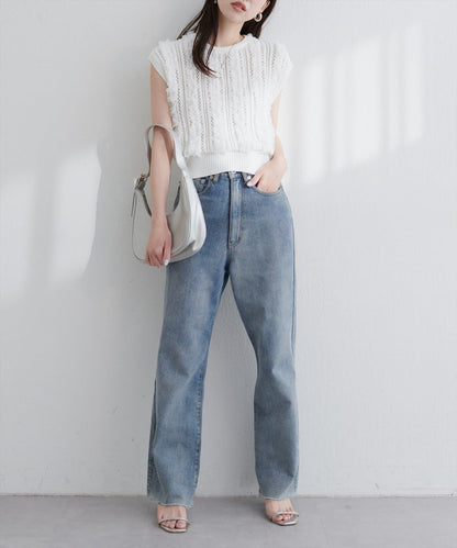 【natural couture】鏤空花紋×網紗無袖針織衫