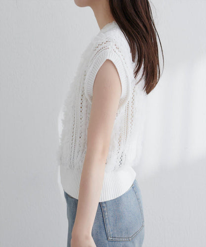 【natural couture】鏤空花紋×網紗無袖針織衫