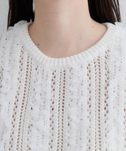 【natural couture】鏤空花紋×網紗無袖針織衫