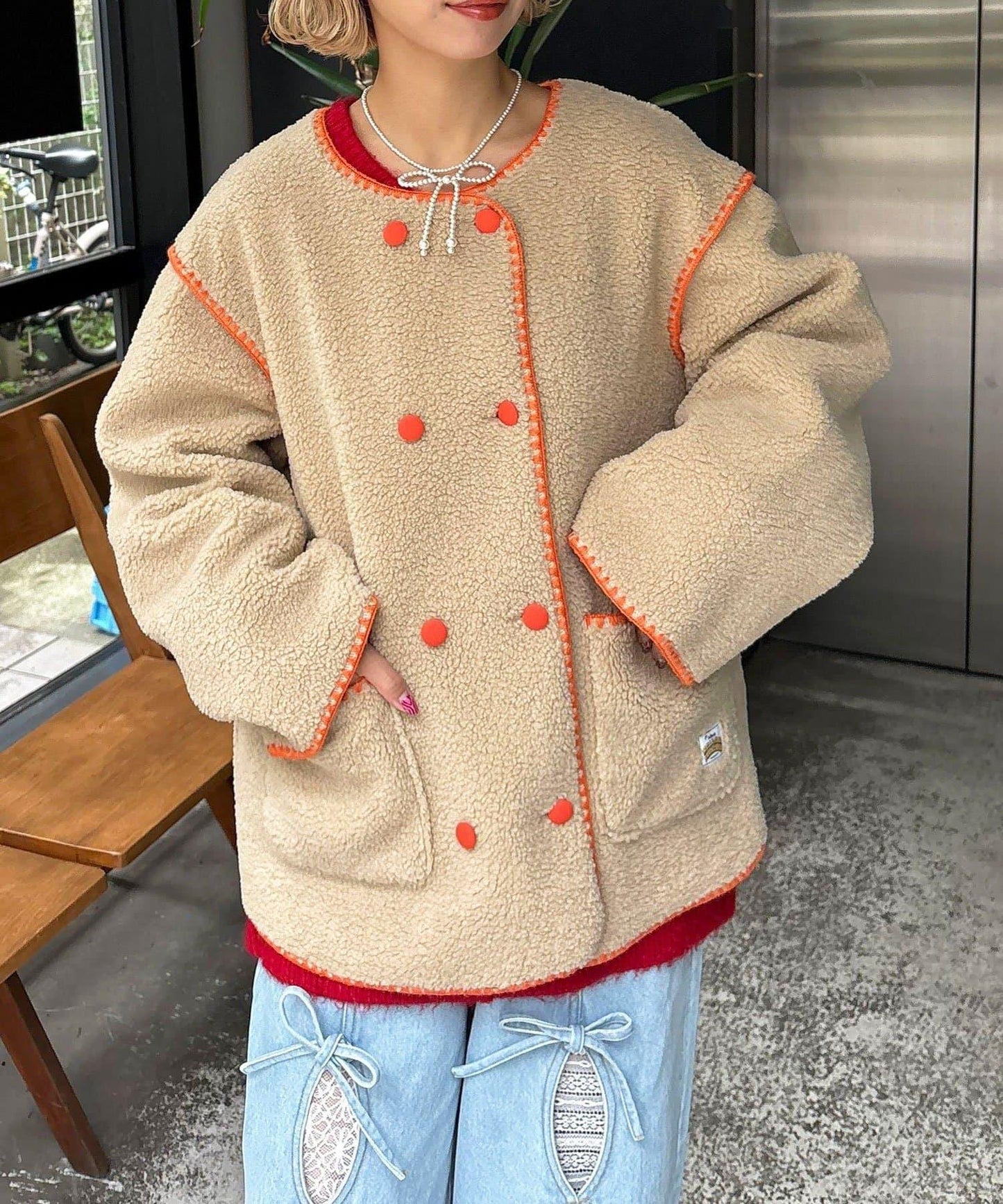 【HELLO.SANFRANCISCO/ハローサンフランシスコ】蛤殼縫線羊羔絨夾克