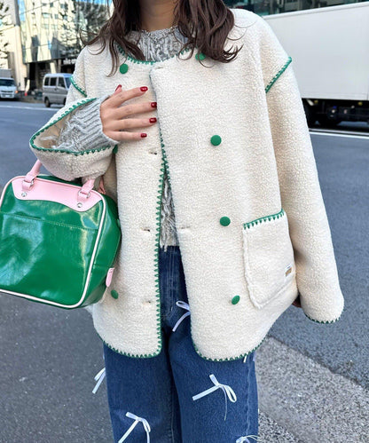 【HELLO.SANFRANCISCO/ハローサンフランシスコ】蛤殼縫線羊羔絨夾克