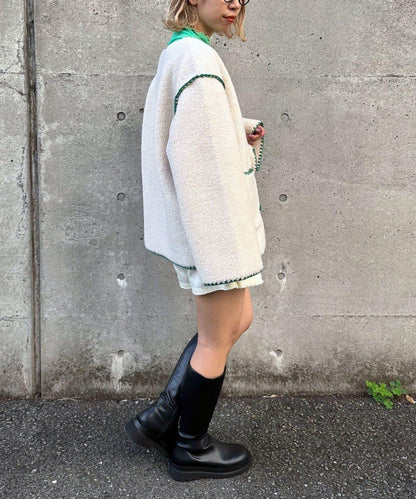 【HELLO.SANFRANCISCO/ハローサンフランシスコ】蛤殼縫線羊羔絨夾克