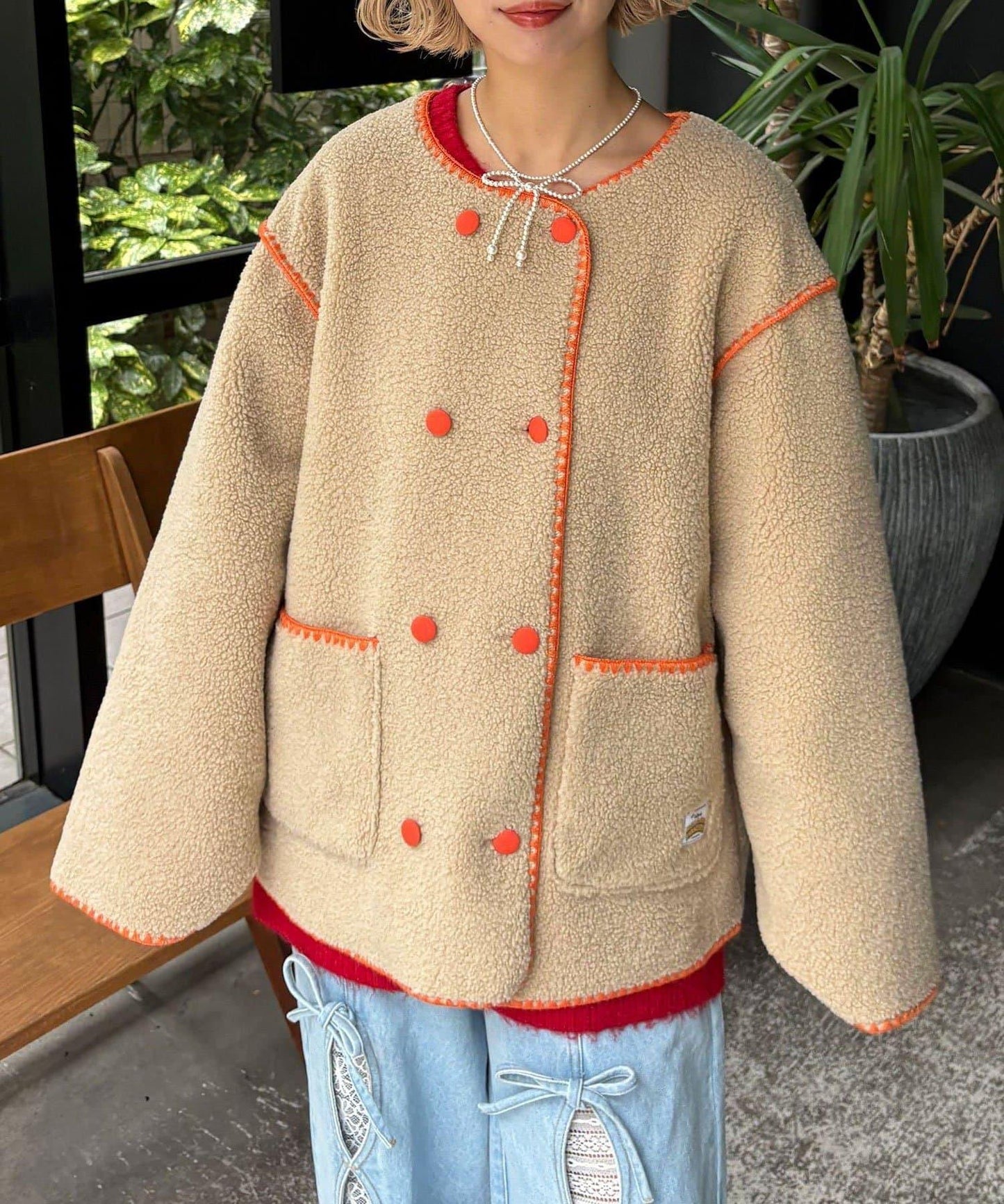 【HELLO.SANFRANCISCO/ハローサンフランシスコ】蛤殼縫線羊羔絨夾克