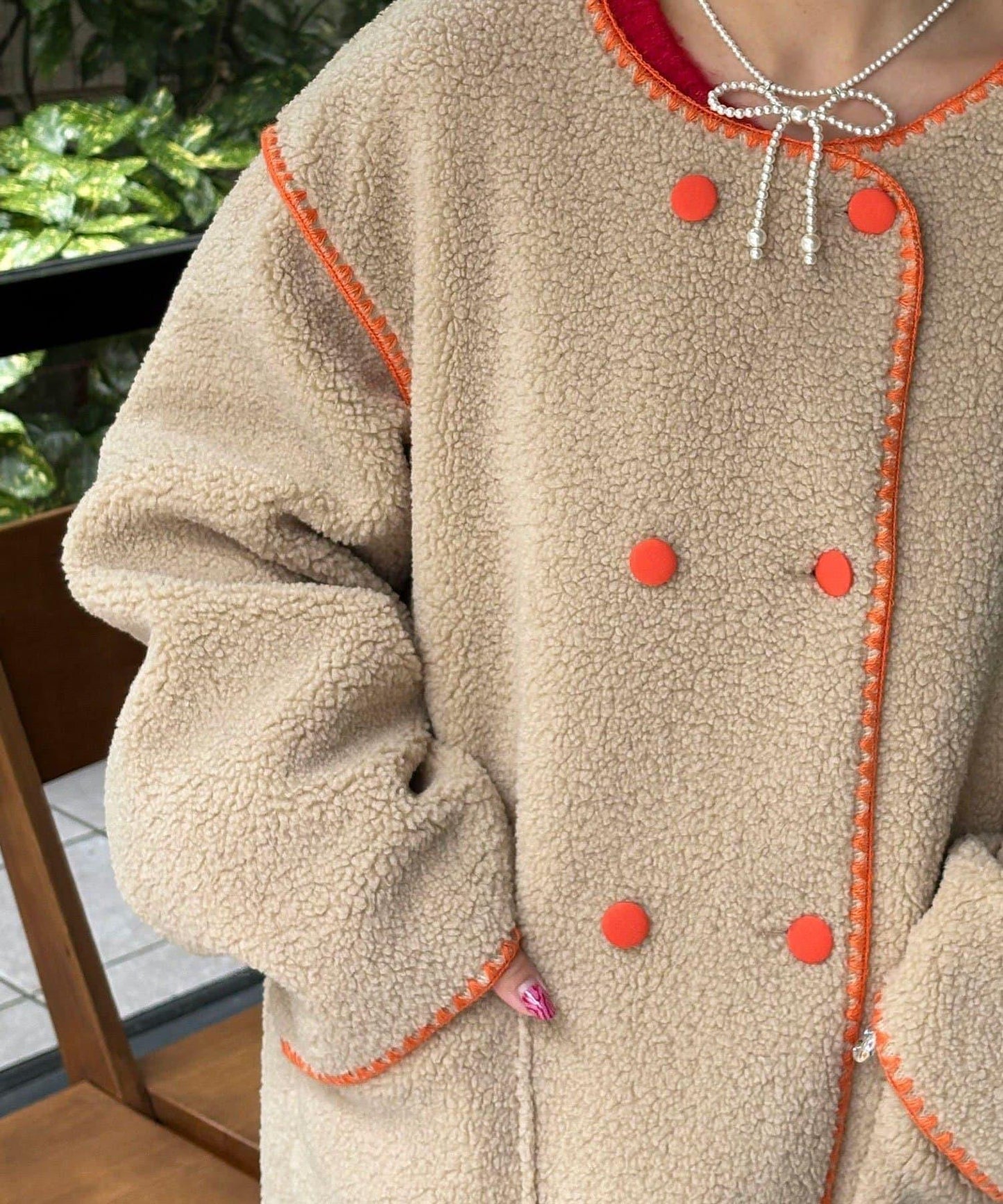 【HELLO.SANFRANCISCO/ハローサンフランシスコ】蛤殼縫線羊羔絨夾克